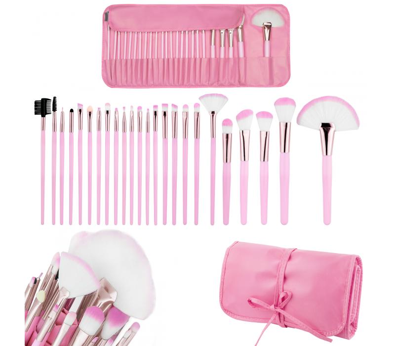 Pędzelki do makijażu 24 sztuki w etui - Light Pink