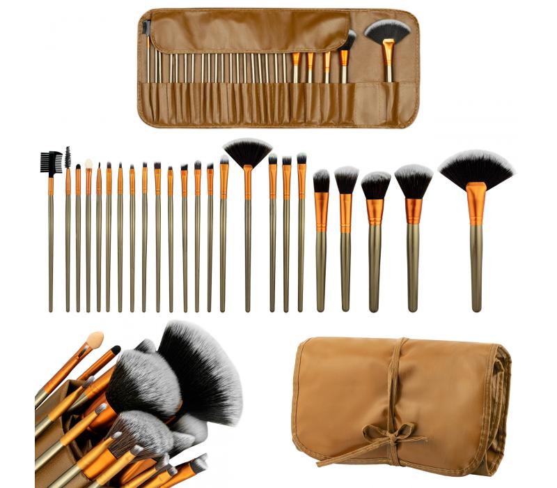 Pędzelki do makijażu 24 sztuki w etui - Bronze