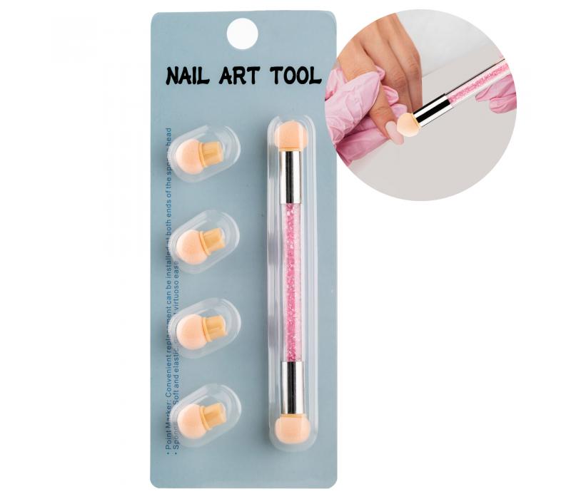 Dwustronny pędzelek do ombre z różowymi kryształkami