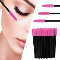 Szczoteczki do rzęs silikonowe czarno- różowe 50 sztuk