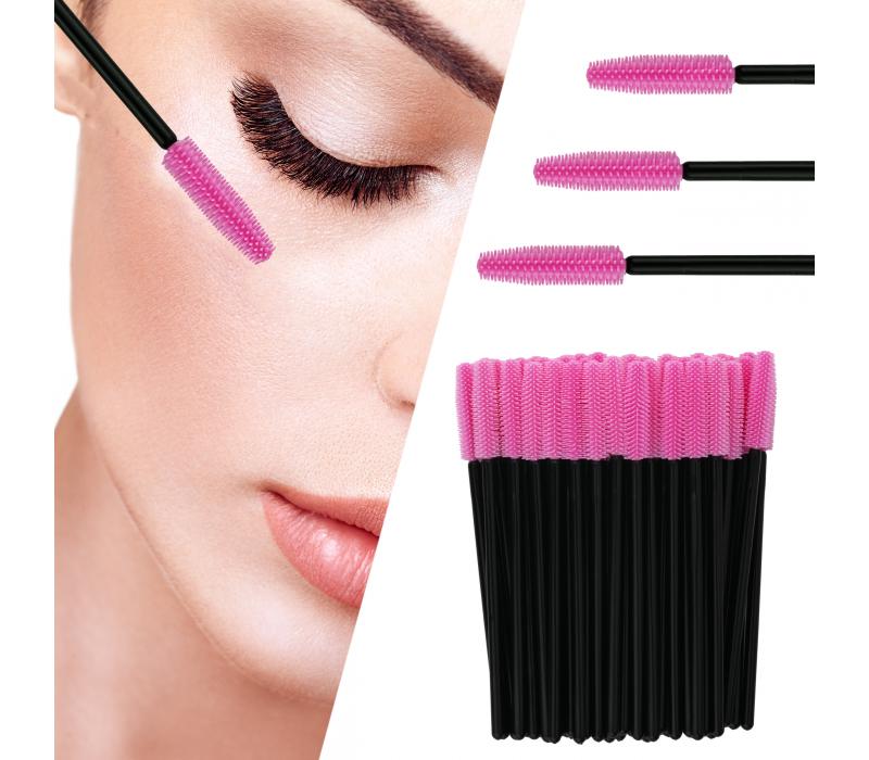 Szczoteczki do rzęs silikonowe czarno- różowe 50 sztuk