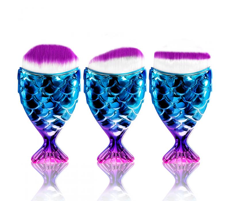 Zestaw 3 pędzelków do nakładania podkładu "Rybka Mini" różowo-niebieskie